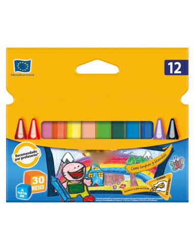 Tradineur - Caja de barras de ceras de colores - 12 Colores llamativos - Fabricación en cera - Forma circular - Ideal para los m