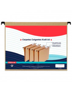 Tradineur - Pack de carpetas colgantes - 4 Unidades - Ideal para guardar, archivar u organizar los documentos - Color Marrón (kr
