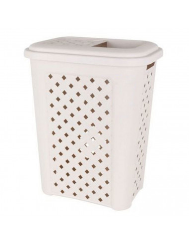 Cesto de la ropa, de color beige, con capacidad de 30 litros y de 37.5 x 27.5 x 47 cm. Cesta de plástico para transportar la rop