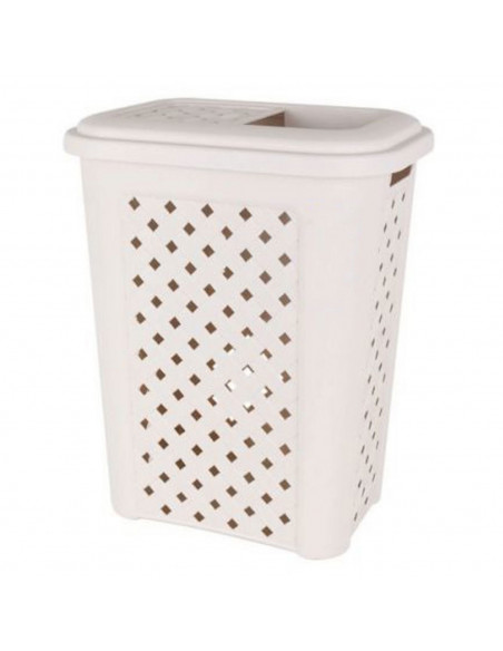 Cesto de la ropa, de color beige, con capacidad de 30 litros y de 37.5 x 27.5 x 47 cm. Cesta de plástico para transportar la rop
