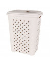 Cesto de la ropa, de color beige, con capacidad de 30 litros y de 37.5 x 27.5 x 47 cm. Cesta de plástico para transportar la rop