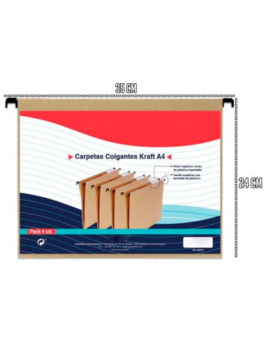 Tradineur - Pack de carpetas colgantes - 4 Unidades - Ideal para guardar, archivar u organizar los documentos - Color Marrón (kr