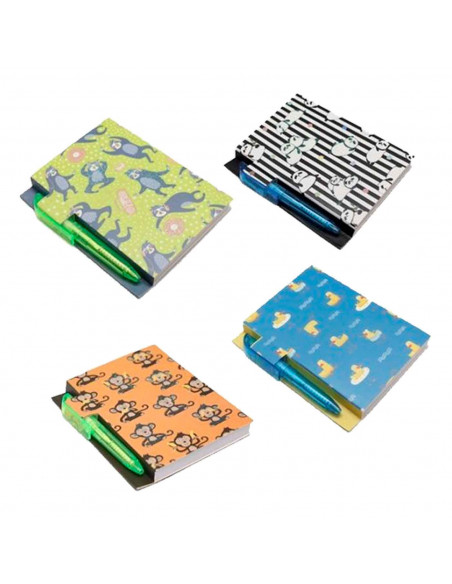Tradineur - Pack de 4 Mini libreta - Libreta decorada - Hojas en blanco - Incluye bolígrafo - Sin anillas - 11,5 x 9 cm