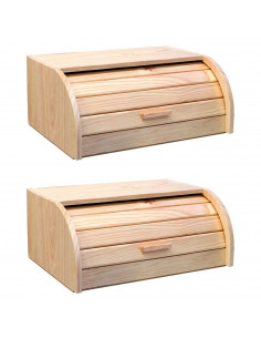 Tradineur - Pack de 2 paneras de madera con tapa de persiana 15,5 x 35,2 x 24,5 cm, contenedor para pan de madera natural, recip