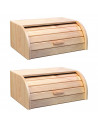 Tradineur - Pack de 2 paneras de madera con tapa de persiana 15,5 x 35,2 x 24,5 cm, contenedor para pan de madera natural, recip