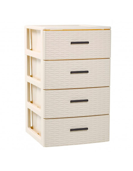 Plastic Forte - Cajonera de ordenación con 4 cajones de plástico efecto mimbre 61,5 x 39,5 x 36,5 cm. Torre de almacenaje multiu Plastic Forte - Cajonera de ordenación con 4 cajones de plástico efecto mimbre 61,5 x 39,5 x 36,5 cm. Torre de almacenaje multiu