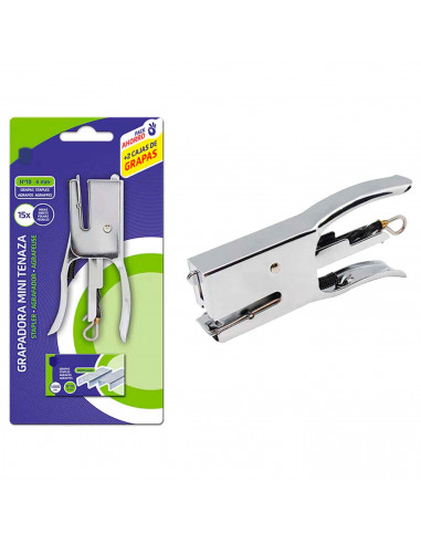 Tradineur - Mini Grapadora tenaza - Incluye 2000 grapas - Fabricación en metal - Ideal para oficinas y clases - 10,3 x 6,2 cm