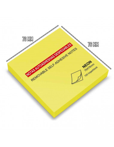 Tradineur - Block de notas autoadhesivas- Contiene 100 hojas - Forma totalmente cuadrada - Color Amarillo