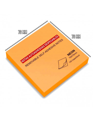 Tradineur - Block de notas autoadhesivas - Contiene 100 hojas - Forma cuadrada - 7,6 x 7,6 cm - Color Naranja
