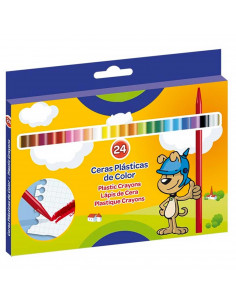 Tradineur - Caja de 24 ceras de colores para niños, material escolar, colores vivos surtidos, ideal para colorear, dibujar
