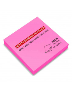 Tradineur - Block de notas autoadhesivas tono neón - Contiene 100 hojas - Totalmente cuadrado - Color Rosa (fucsia)
