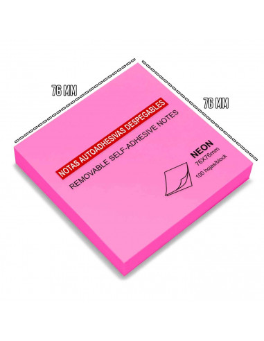 Tradineur - Block de notas autoadhesivas tono neón - Contiene 100 hojas - Totalmente cuadrado - Color Rosa (fucsia)
