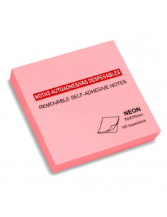 Tradineur - Notas autoadhesivas tono neón - Contiene 100 hojas - Forma cuadrada - Color Rosa - 7,6 x 7,6 cm