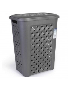 Cesto para ropa con tapa, de color grafito, con capacidad de 30 litros y de 37.5 x 27.5 x 47 cm. Cesta de plástico para transpor