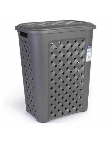 Cesto para ropa con tapa, de color grafito, con capacidad de 30 litros y de 37.5 x 27.5 x 47 cm. Cesta de plástico para transpor