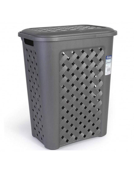 Cesto para ropa con tapa, de color grafito, con capacidad de 30 litros y de 37.5 x 27.5 x 47 cm. Cesta de plástico para transpor