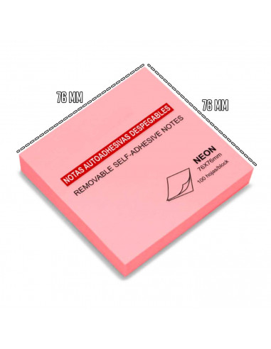 Tradineur - Notas autoadhesivas tono neón - Contiene 100 hojas - Forma cuadrada - Color Rosa - 7,6 x 7,6 cm
