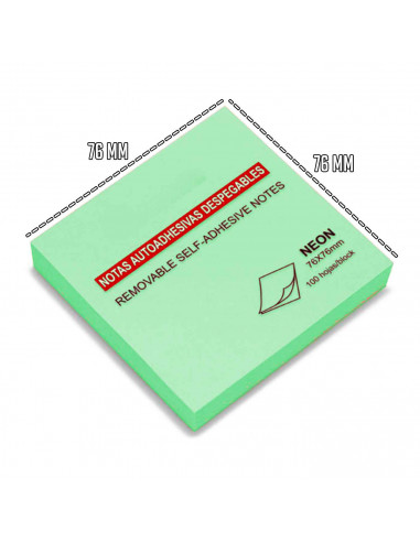 Tradineur - Block de notas autoadhesivas tono neón - Contiene 100 hojas - Totalmente cuadrado - Color Verde