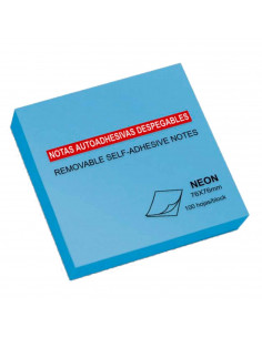 Tradineur - Notas autoadhesivas tono neón - Contiene 100 hojas - Forma totalmente cuadrada - Color Azul - 7,6 x 7,6 cm