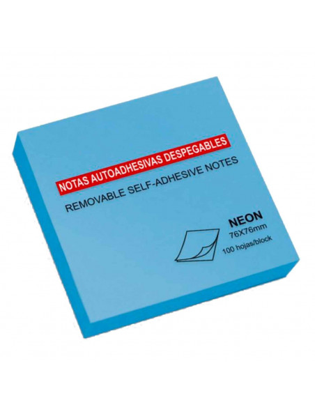 Tradineur - Notas autoadhesivas tono neón - Contiene 100 hojas - Forma totalmente cuadrada - Color Azul - 7,6 x 7,6 cm