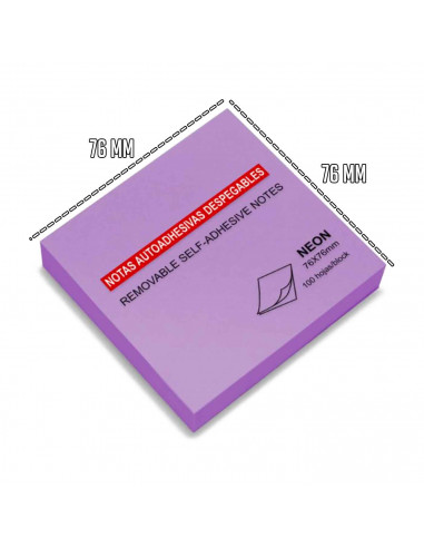 Tradineur - Notas autoadhesivas tono neón - Contiene 100 hojas - Forma cuadrada - 7,6 x 7,6 cm - Color Violeta 