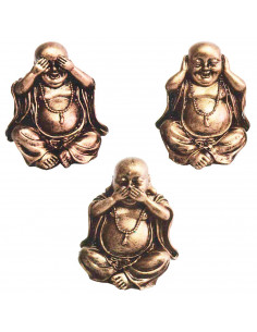 Tradineur - Pack 3 Figuras de Budas sentados - Fabricación de resina - Modelo ciego, sordo y mudo - Ideal para la meditación - 1