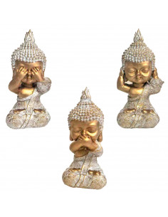 Tradineur - Pack 3 Figuras de Budas de la suerte - Fabricación de resina - Modelo ciego, sordo y mudo - Ideal para la meditación