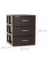 Tradineur - Cajonera de ordenación con 3 cajones 46,5 x 39,5 x 36,5 cm de plástico efecto mimbre.Torre de almacenaje multiusos