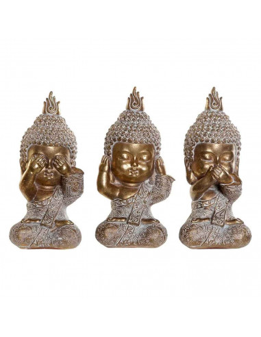 Tradineur - Pack 3 Figuras de Budas de la suerte - Fabricación de resina - Modelo ciego, sordo y mudo - Ideal para la meditación