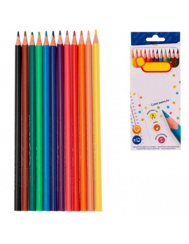 Tradineur - Caja de 12 lápices de colores para niños, material escolar, colores vivos surtidos, ideal para colorear y dibujar
