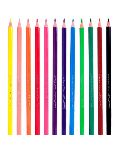 Tradineur - Caja de 12 lápices de colores para niños, material escolar, colores vivos surtidos, ideal para colorear y dibujar