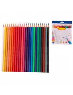 Tradineur - Caja de 24 lápices de colores para niños, material escolar, colores vivos surtidos, ideal para colorear y dibujar