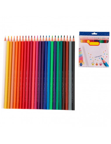 Tradineur - Caja de 24 lápices de colores para niños, material escolar, colores vivos surtidos, ideal para colorear y dibujar