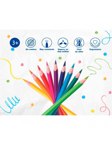 Tradineur - Caja de 24 lápices de colores para niños, material escolar, colores vivos surtidos, ideal para colorear y dibujar