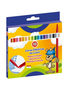 Tradineur - Caja de 18 ceras de colores para niños, material escolar, colores vivos surtidos, ideal para colorear, dibujar