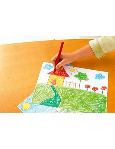 Tradineur - Caja de 18 ceras de colores para niños, material escolar, colores vivos surtidos, ideal para colorear, dibujar