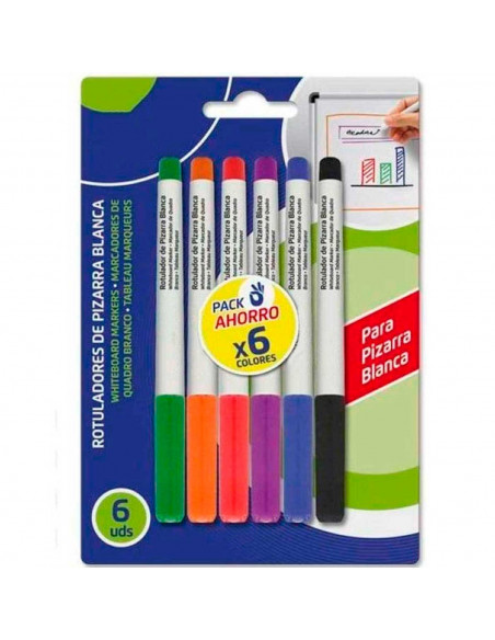 Tradineur - Pack de 6 rotuladores de colores para pizarra blanca, marcadores de borrado en seco, uso escolar, oficinas Tradineur - Pack de 6 rotuladores de colores para pizarra blanca, marcadores de borrado en seco, uso escolar, oficinas