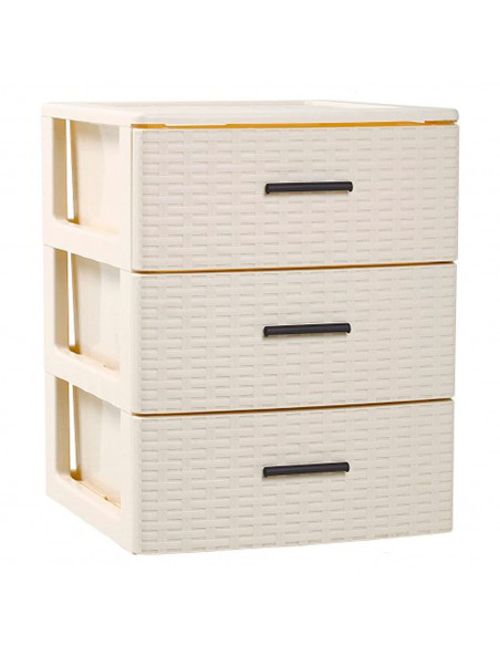 Plastic Forte - Cajonera de ordenación con 3 cajones de plástico torre de almacenaje multiusos efecto mimbre 46,5 x 39,5 x 36,5 Plastic Forte - Cajonera de ordenación con 3 cajones de plástico torre de almacenaje multiusos efecto mimbre 46,5 x 39,5 x 36,5