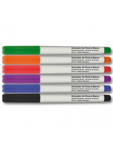 Tradineur - Pack de 6 rotuladores de colores para pizarra blanca, marcadores de borrado en seco, uso escolar, oficinas