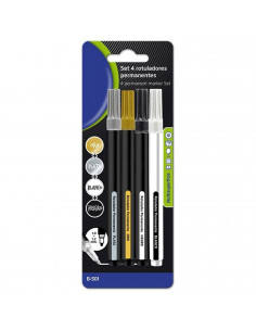 Tradineur - Pack de 4 rotuladores permanentes multisuperficie, punta de 1-1,2 mm, secado rápido, resistente al agua, bricolaje,