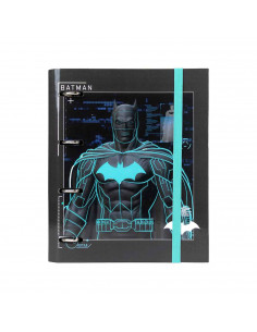 Tradineur - Carpeta / Archivador de Batman de cartón resistente, con 4 anillas de metal, ideal para el curso escolar. Medidas 32