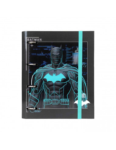 Tradineur - Carpeta / Archivador de Batman de cartón resistente, con 4 anillas de metal, ideal para el curso escolar. Medidas 32