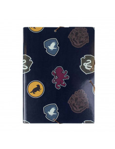 Tradineur - Carpeta de las casas de Hogwarts, de cartón resistente, con solapas y 2 gomas, ideal para el curso escolar. Medidas