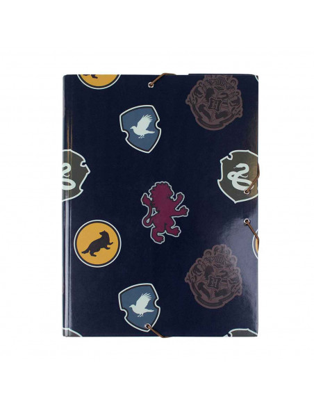 Tradineur - Carpeta de las casas de Hogwarts, de cartón resistente, con solapas y 2 gomas, ideal para el curso escolar. Medidas