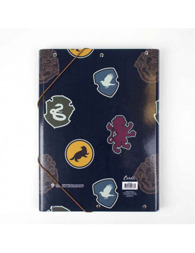 Tradineur - Carpeta de las casas de Hogwarts, de cartón resistente, con solapas y 2 gomas, ideal para el curso escolar. Medidas
