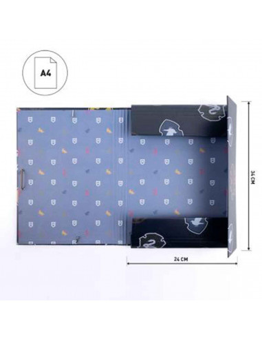 Tradineur - Carpeta de las casas de Hogwarts, de cartón resistente, con solapas y 2 gomas, ideal para el curso escolar. Medidas