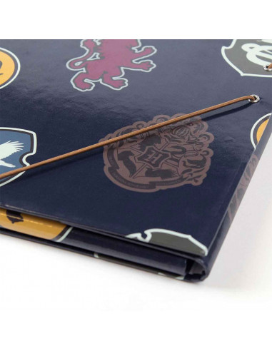 Tradineur - Carpeta de las casas de Hogwarts, de cartón resistente, con solapas y 2 gomas, ideal para el curso escolar. Medidas