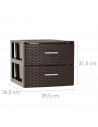 Plastic Forte - Cajonera de ordenación con 2 cajones de plástico organizador auxiliar efecto mimbre color wengue 31,5 x 39,5 x 3
