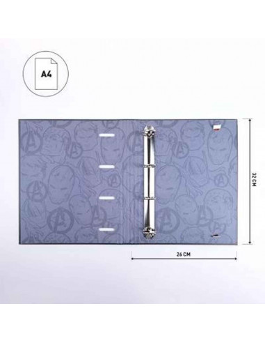 Tradineur - Carpeta / Archivador de los Vengadores de cartón resistente, con 4 anillas de metal, ideal para el curso escolar. Me