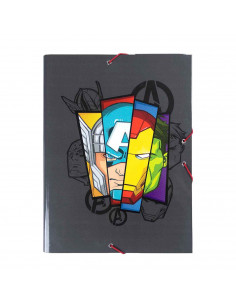 Tradineur - Carpeta de los Vengadores, de cartón resistente, con solapas y 2 gomas, ideal para el curso escolar. Medidas 34,3 x